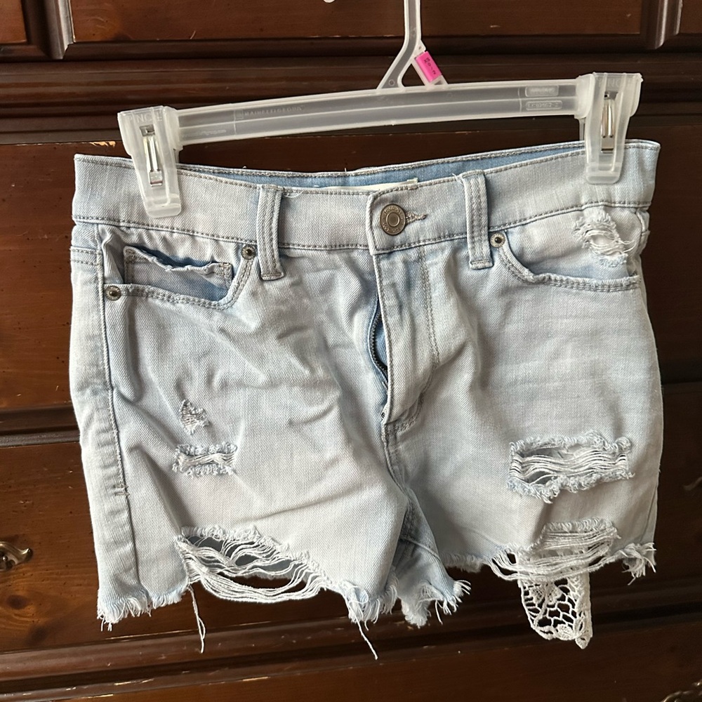 Mudd Blue Jean Shorts with Frayed Hem and Distressed Details